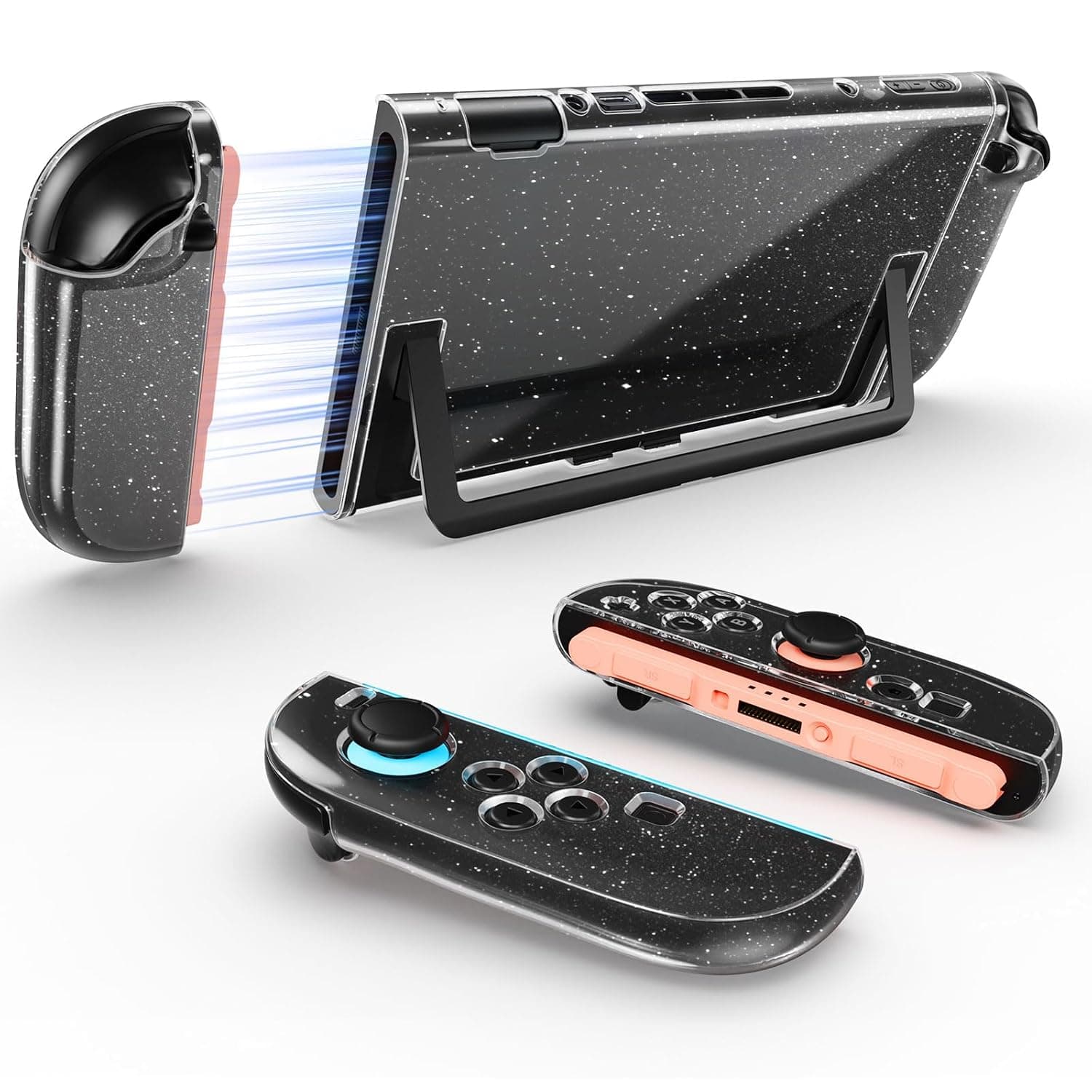 Jemdo Clear Glitter Shockproof Case for Nintendo Switch 2, Dual-Layer TPU & PC Shell, Anti-Yellow Transparent Cover with Reinforced Corners