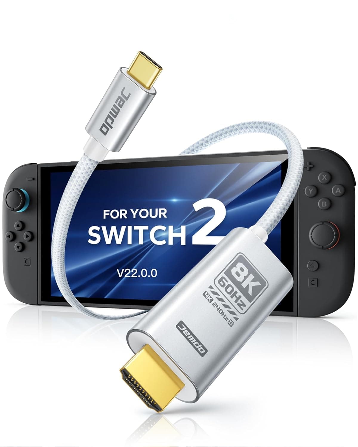 Jemdo 编织式 HDMI 扩展坞线缆(适用于 for Switch 1 和 for Switch 2)